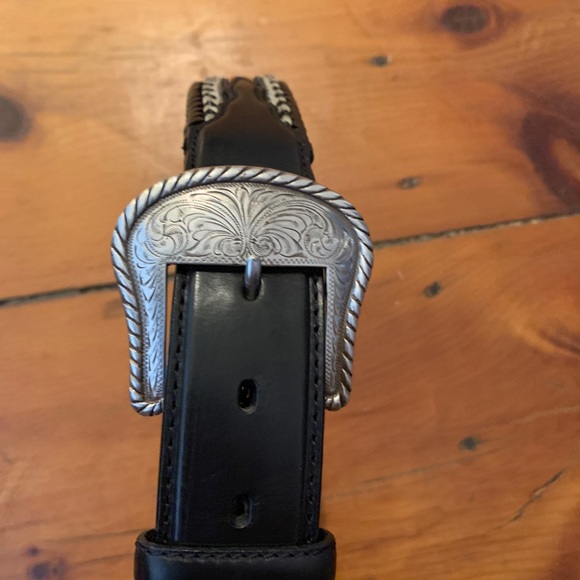 Vintage Tony Lama Leather & Silver Needlework Belt - Picture 2 of 8
